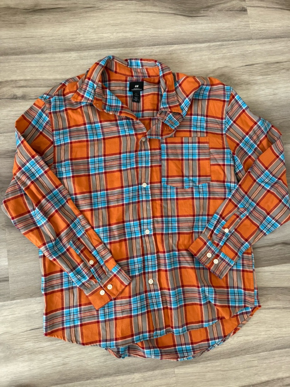 H&M Orange, Blue & Brown Plaid Flannel Shirt